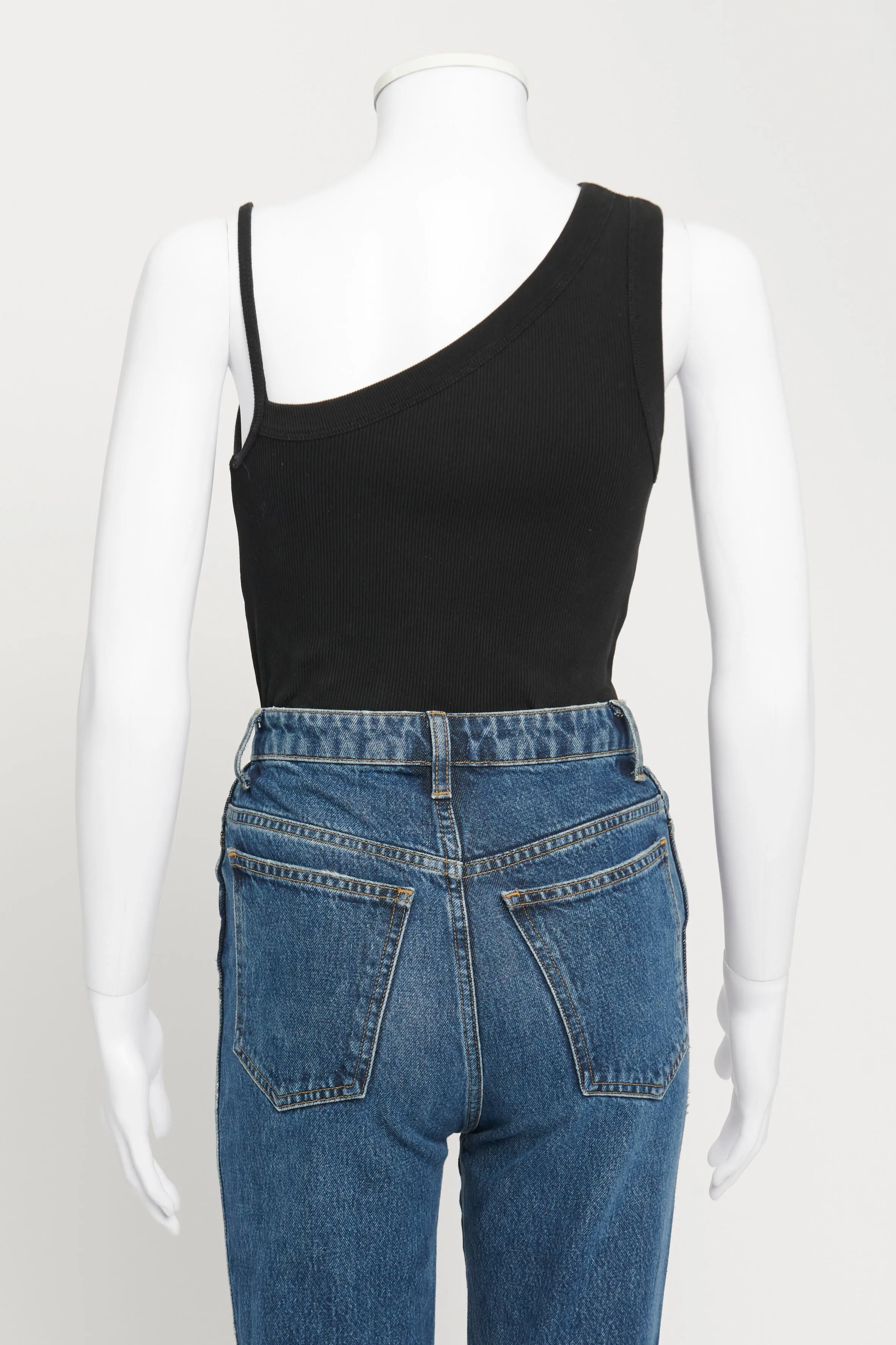 Black One Shoulder Ribbed Top