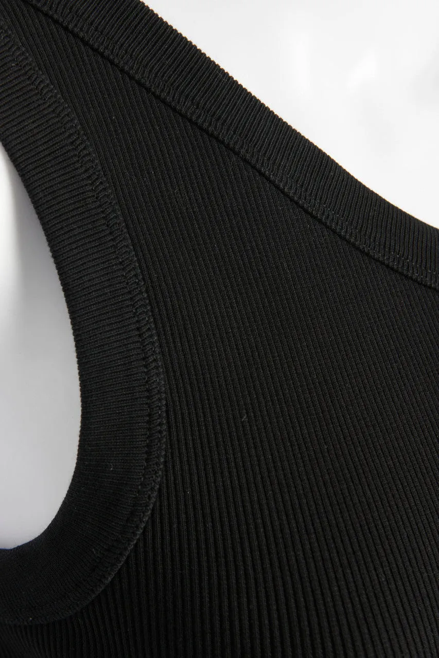 Black One Shoulder Ribbed Top
