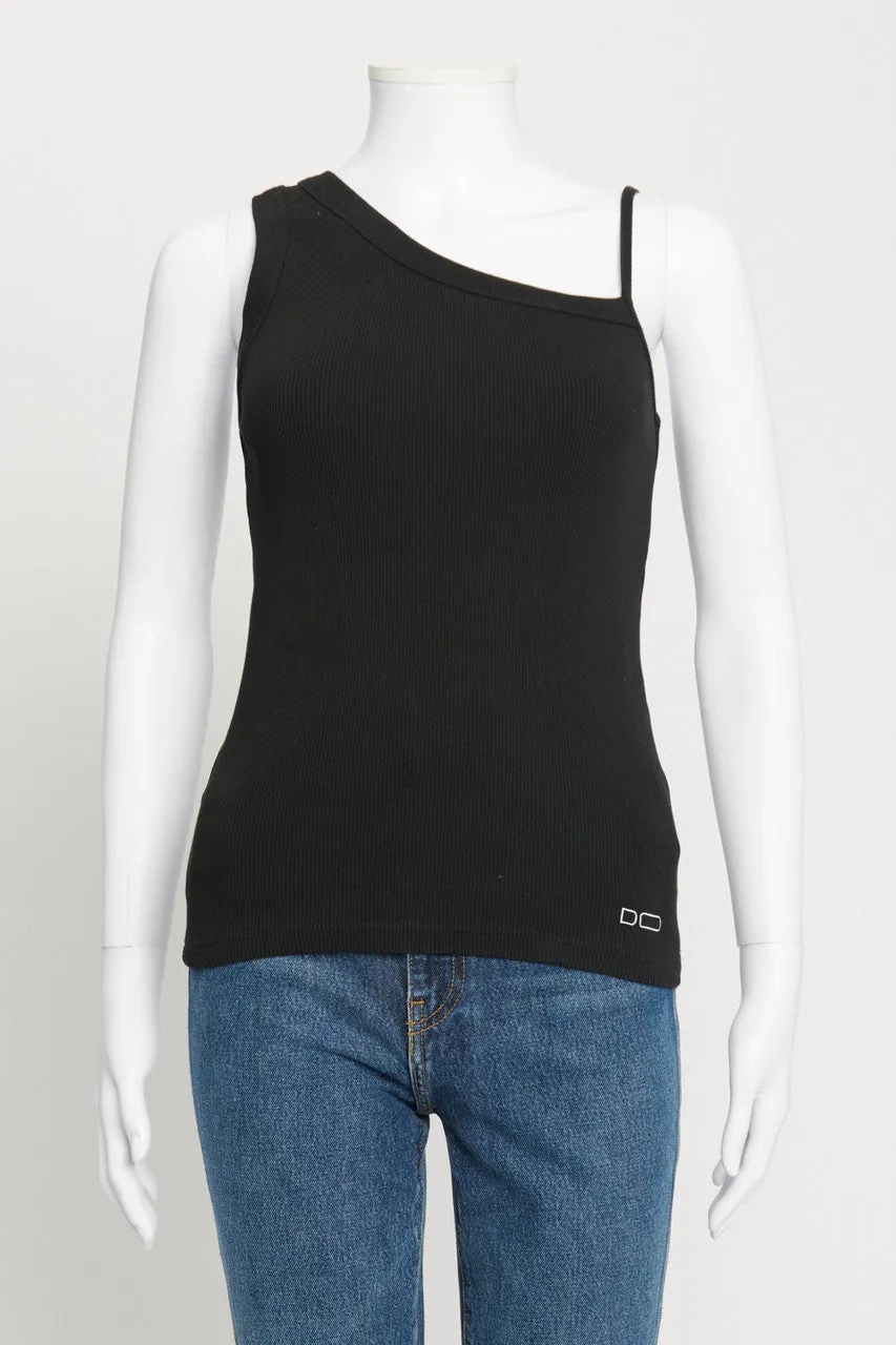 Black One Shoulder Ribbed Top