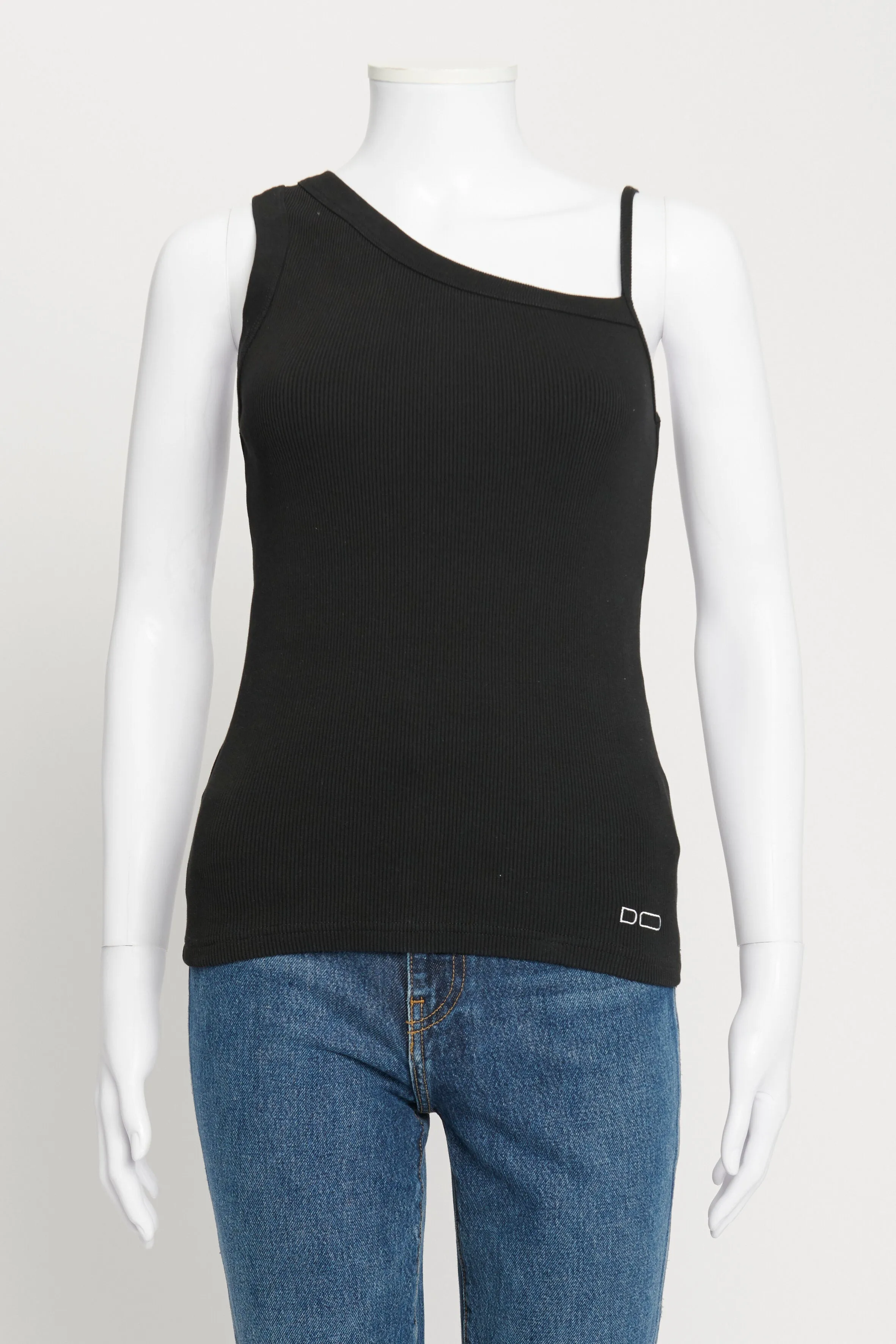 Black One Shoulder Ribbed Top