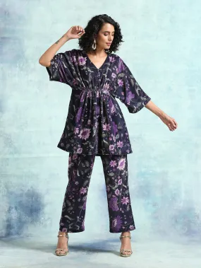 Black Printed Velvet Co-Ord Set Black Printed Velvet Co-Ord Set