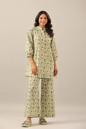 Bloom Garden Green Cotton Co-ord Lounge Set Bloom Garden Green Cotton Co-ord Lounge Set