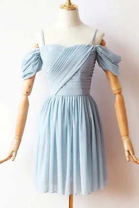 Blue A-line Spaghetti Straps Chiffon Short Prom Dresses, Homecoming Dresses Blue A-line Spaghetti Straps Chiffon Short Prom Dresses, Homecoming Dresses