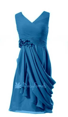 Blue Arua Bridesmaid Dress Short Arua Blue Party Dress V neckline Chiffon Cocktail Dress (Style Liz) Blue Arua Bridesmaid Dress Short Arua Blue Party Dress V neckline Chiffon Cocktail Dress (Style Liz)