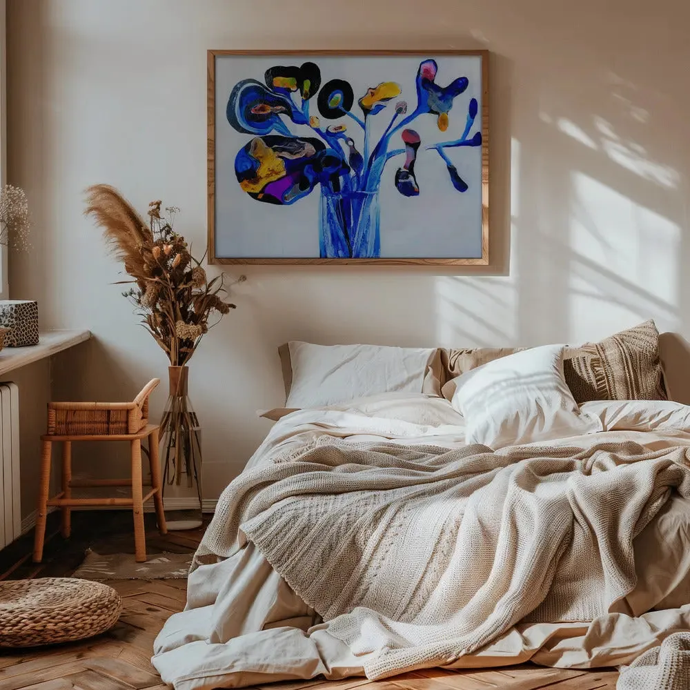 Blue Flowers - Stretched Canvas, Poster or Fine Art Print