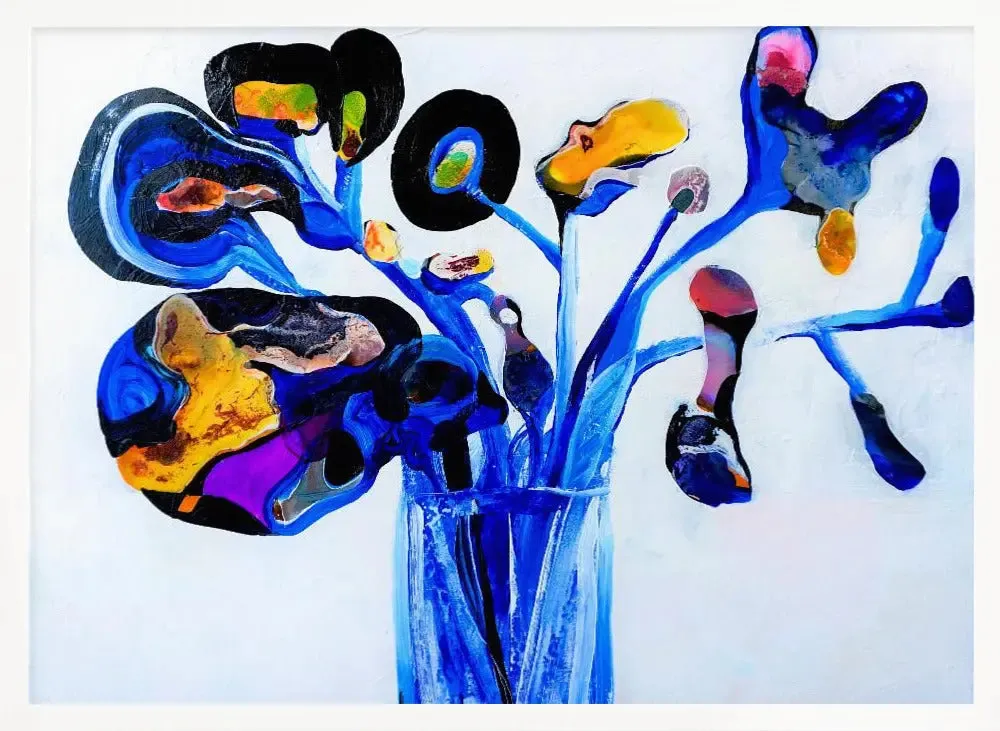 Blue Flowers - Stretched Canvas, Poster or Fine Art Print