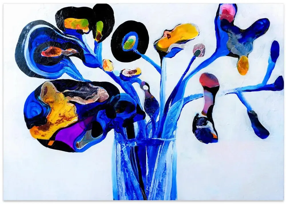 Blue Flowers - Stretched Canvas, Poster or Fine Art Print