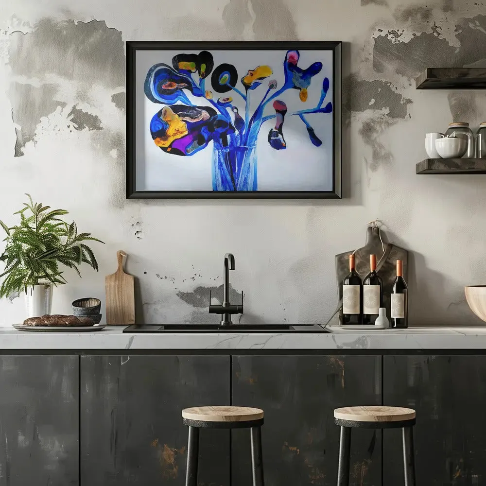 Blue Flowers - Stretched Canvas, Poster or Fine Art Print