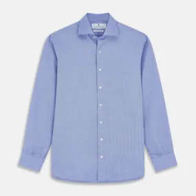 Blue Herringbone Tailored Fit Shirt With Kent Collar Blue Herringbone Tailored Fit Shirt With Kent Collar