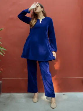 Blue Solid Velvet Co-Ord Set Blue Solid Velvet Co-Ord Set