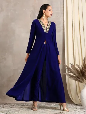 Blue Velvet Front Slit Kurta Blue Velvet Front Slit Kurta