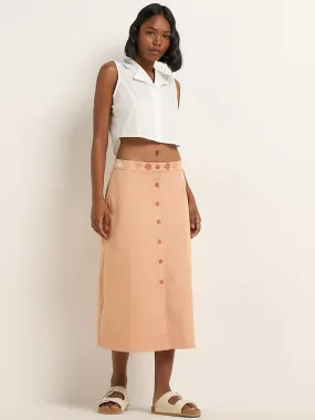 Bombay Paisley Peach Mid-Rise Cotton Blend Skirt Bombay Paisley Peach Mid-Rise Cotton Blend Skirt