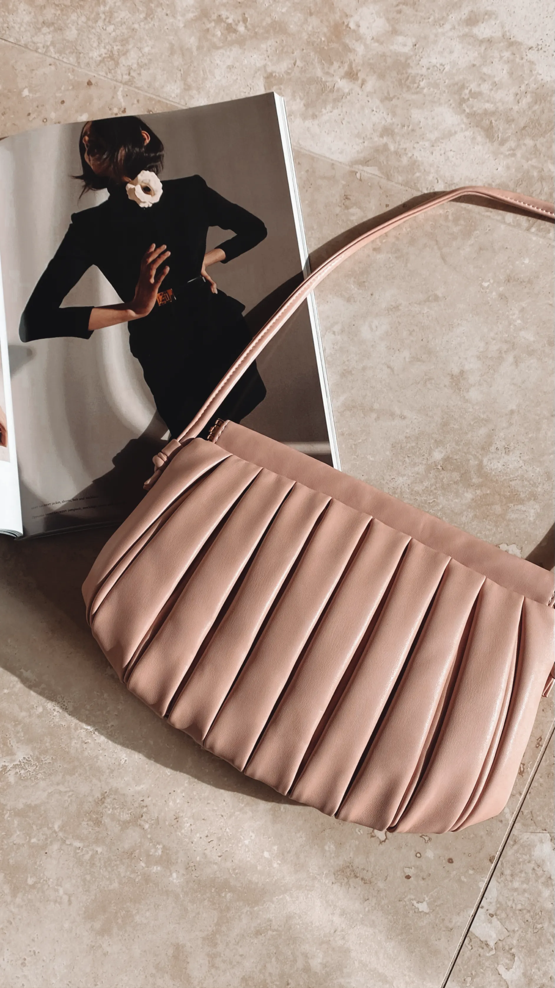 Box Pleat Snap Top Bag - Rose Pink