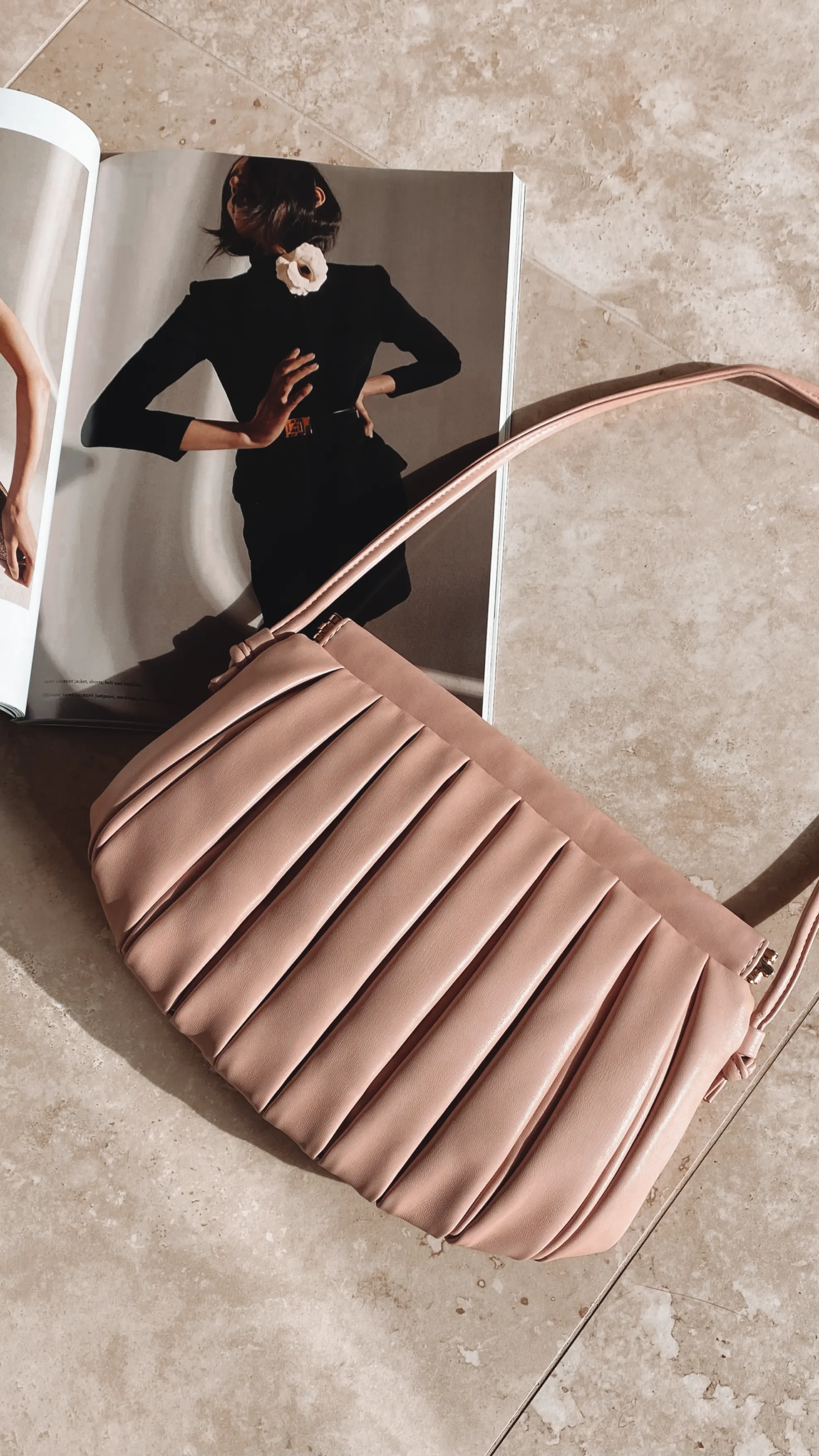 Box Pleat Snap Top Bag - Rose Pink