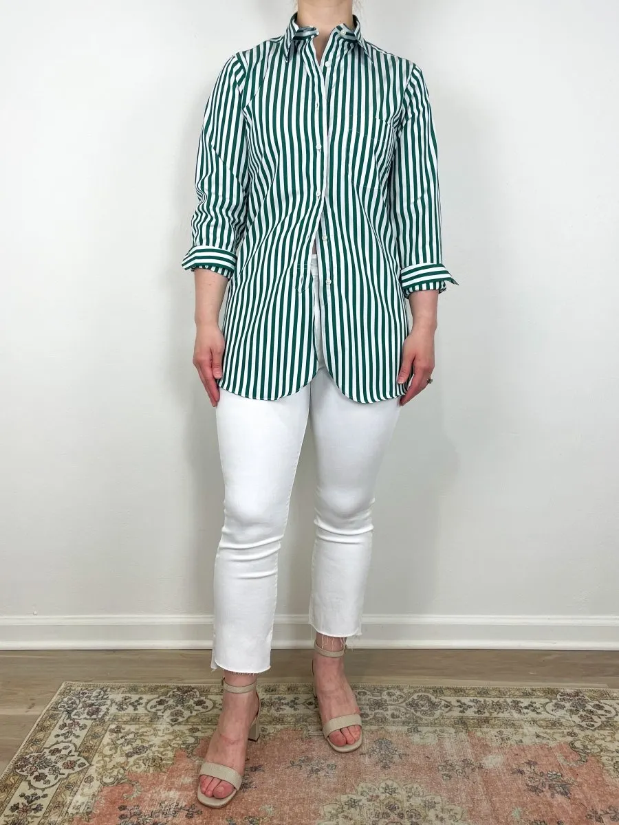 Boyfriend Shirt in Green Awning Stripe Poplin