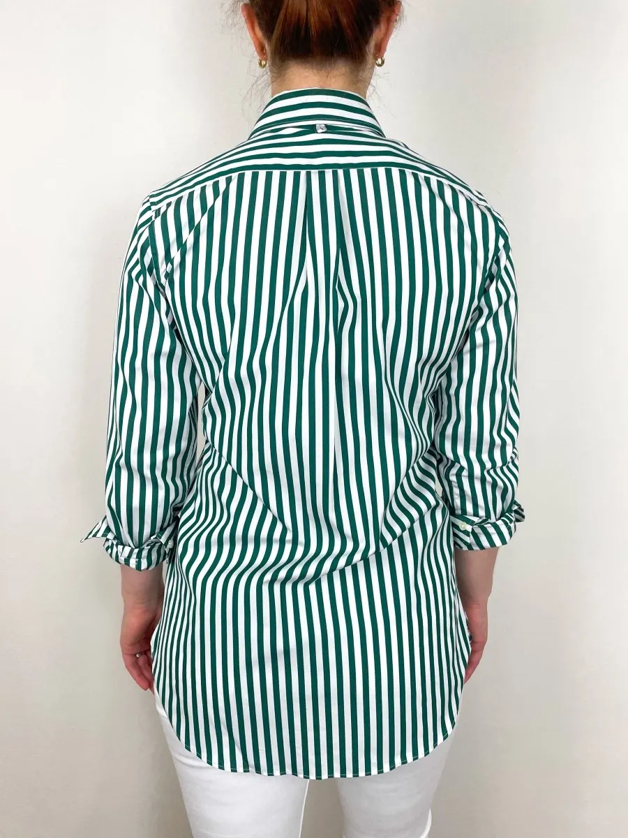 Boyfriend Shirt in Green Awning Stripe Poplin