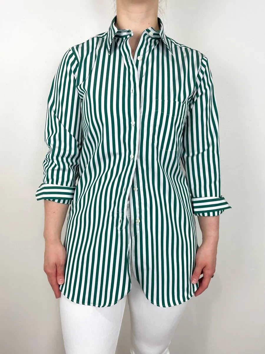 Boyfriend Shirt in Green Awning Stripe Poplin
