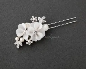 Bridal Hair Pin of Ivory Fabric Flowers and Pearls Bridal Hair Pin of Ivory Fabric Flowers and Pearls