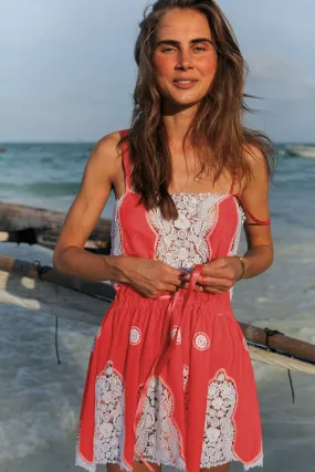 Brielle Falcon Embroidery Mini Dress - Watermelon Brielle Falcon Embroidery Mini Dress - Watermelon