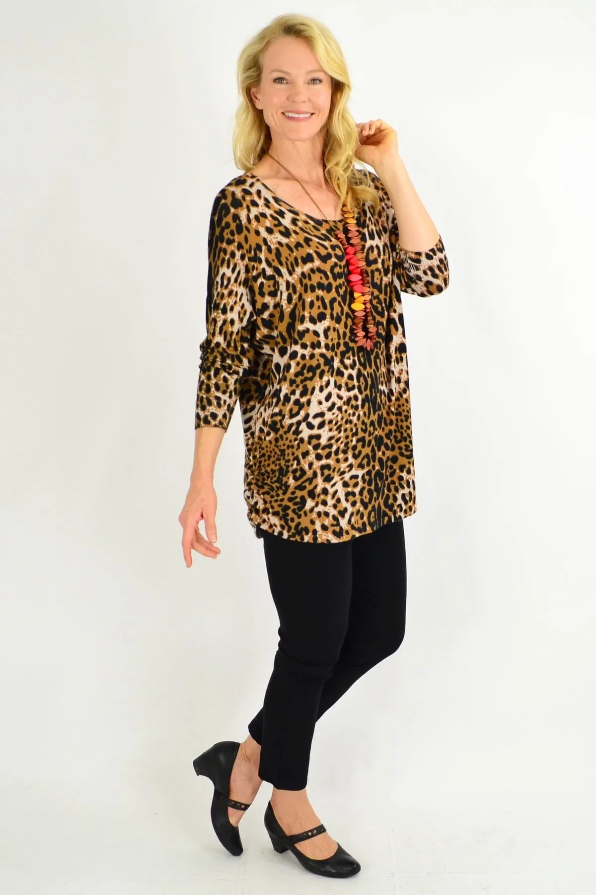 Brown Leopard Wool Blend Tunic Top