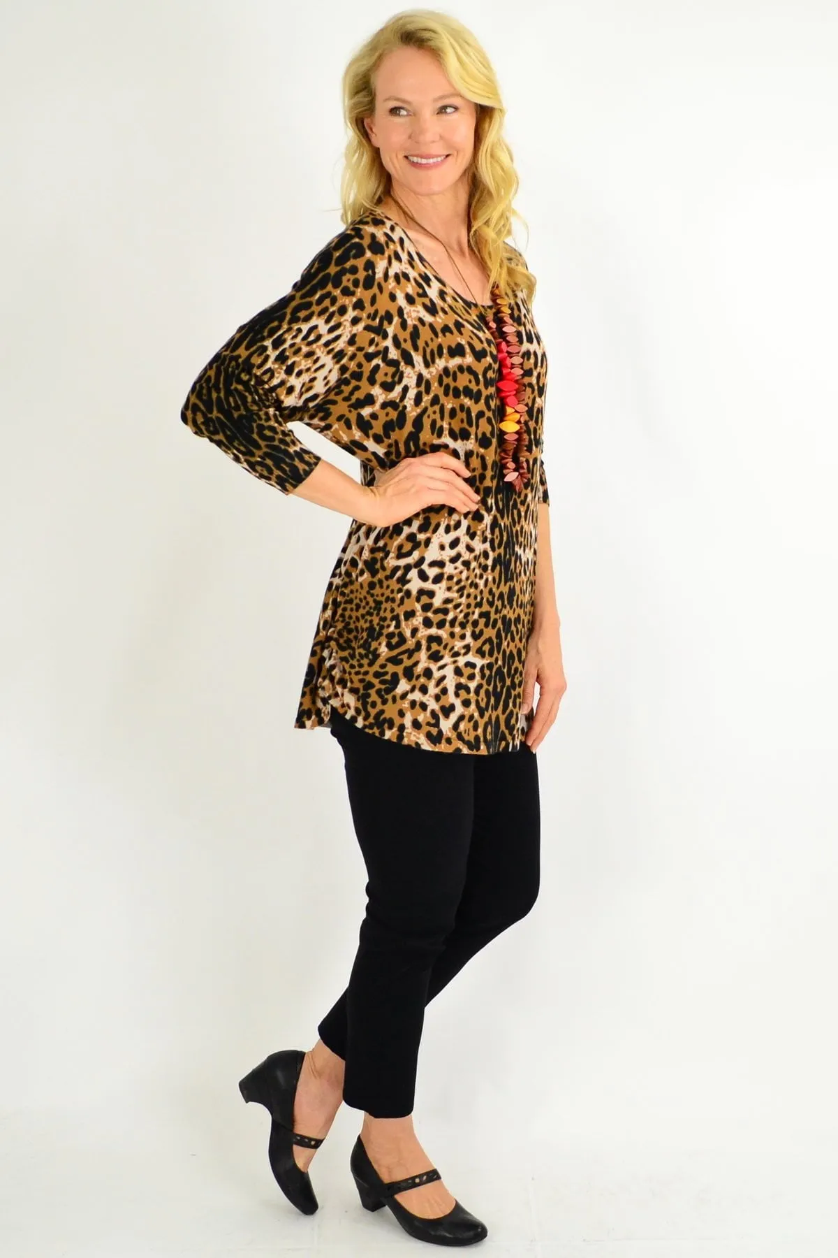Brown Leopard Wool Blend Tunic Top