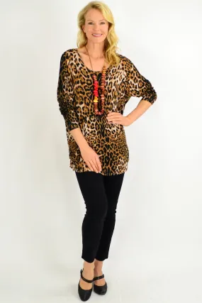 Brown Leopard Wool Blend Tunic Top Brown Leopard Wool Blend Tunic Top