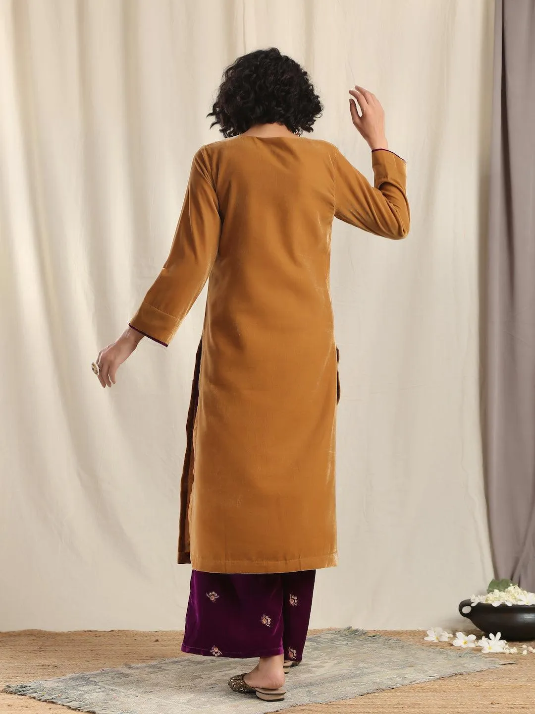 Brown Velvet Slit Kurta