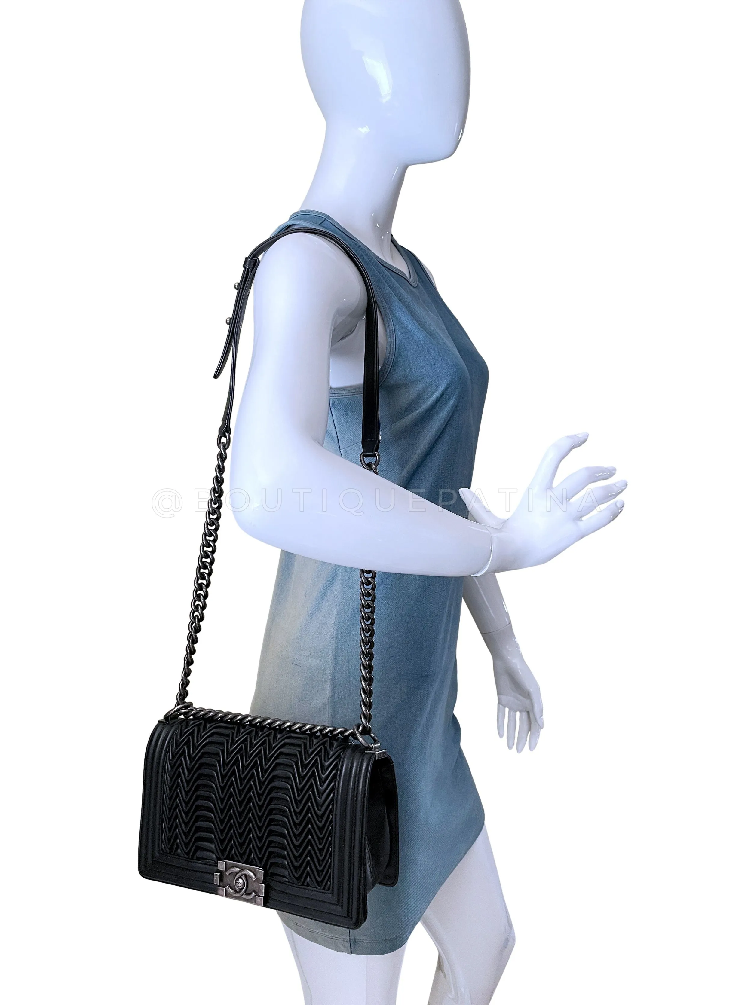 Chanel Black 3D Pleated Boy Flap Bag Medium Lambskin