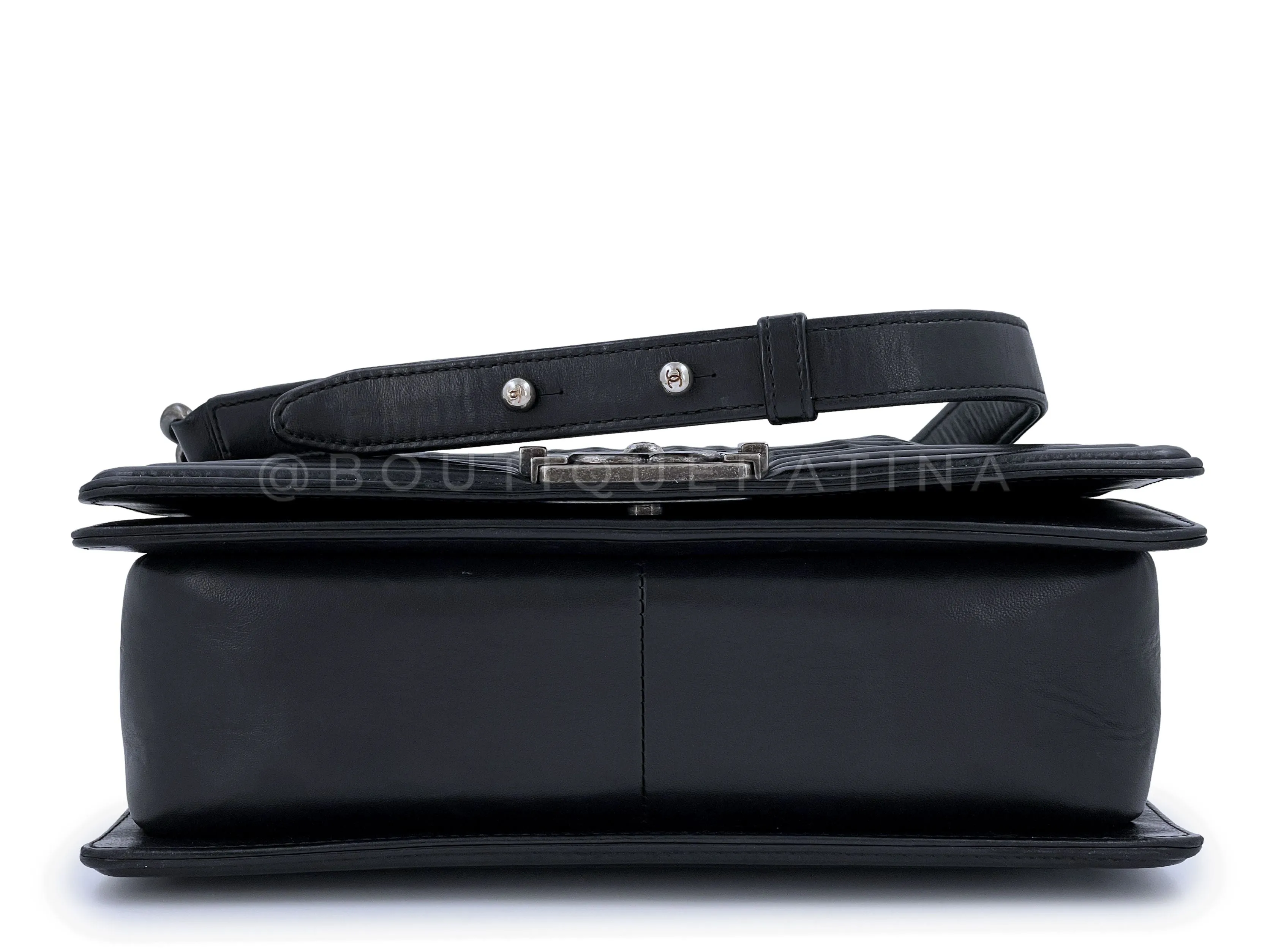 Chanel Black 3D Pleated Boy Flap Bag Medium Lambskin