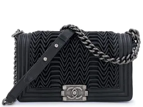 Chanel Black 3D Pleated Boy Flap Bag Medium Lambskin Chanel Black 3D Pleated Boy Flap Bag Medium Lambskin