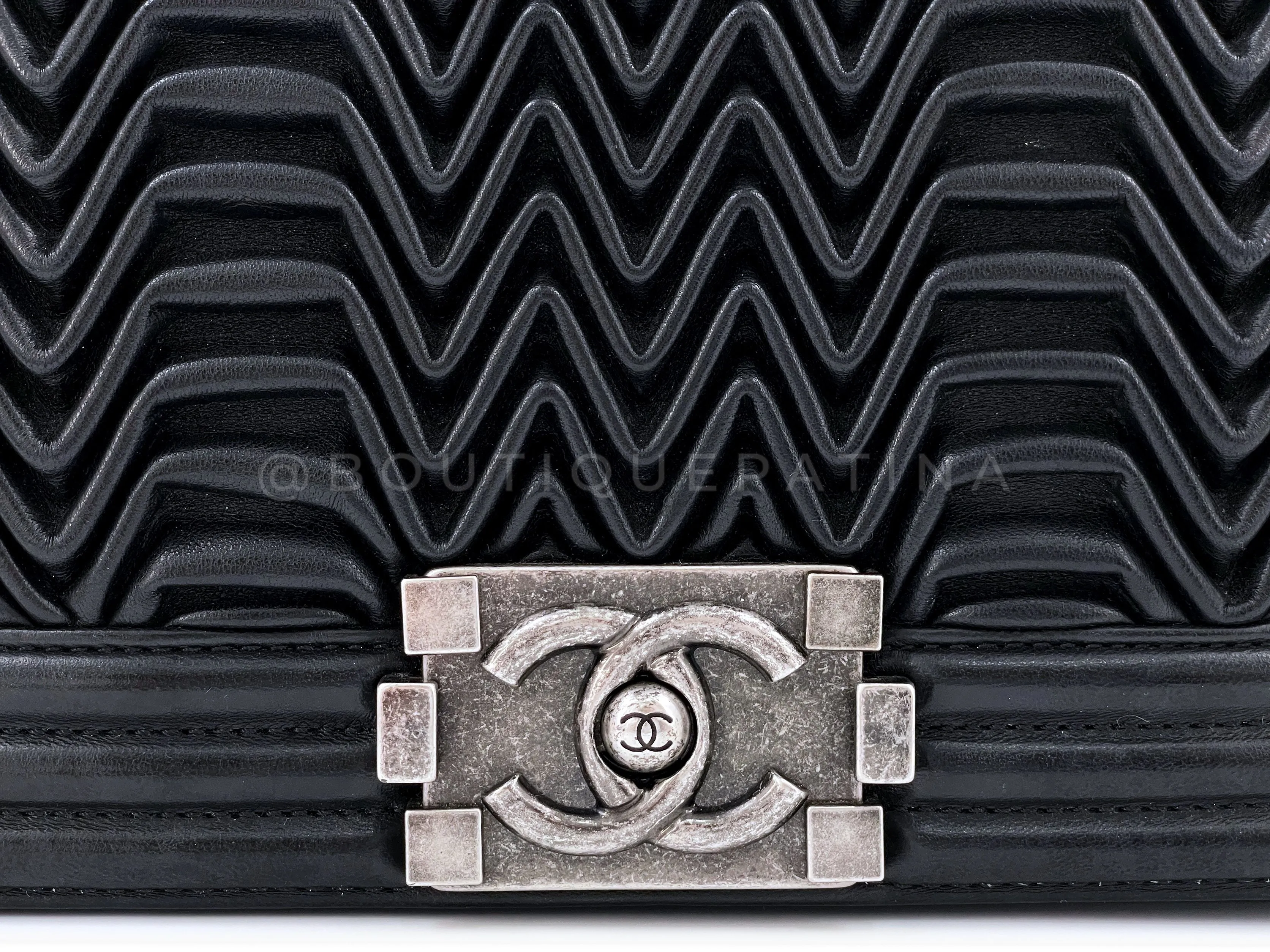 Chanel Black 3D Pleated Boy Flap Bag Medium Lambskin