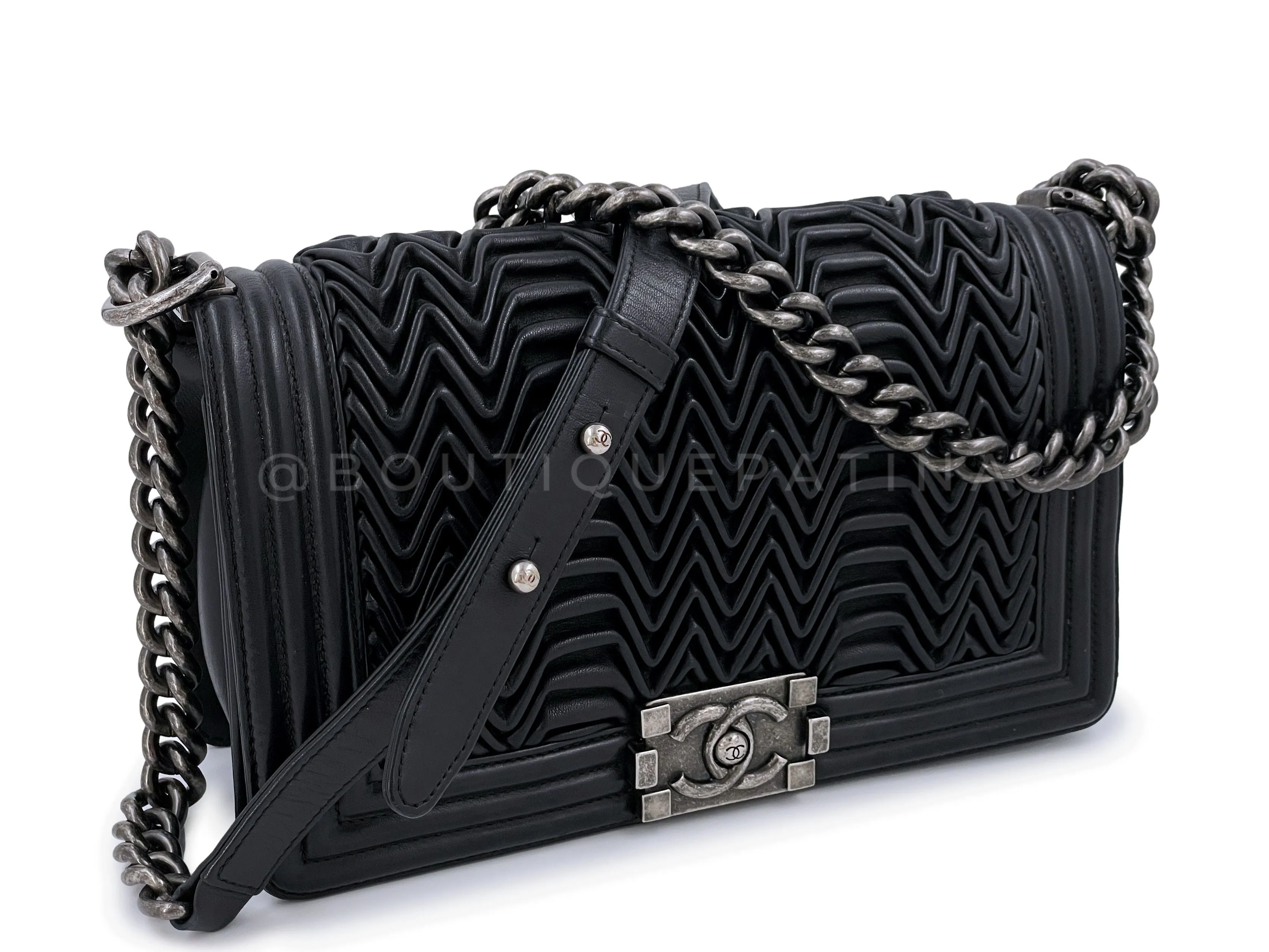 Chanel Black 3D Pleated Boy Flap Bag Medium Lambskin