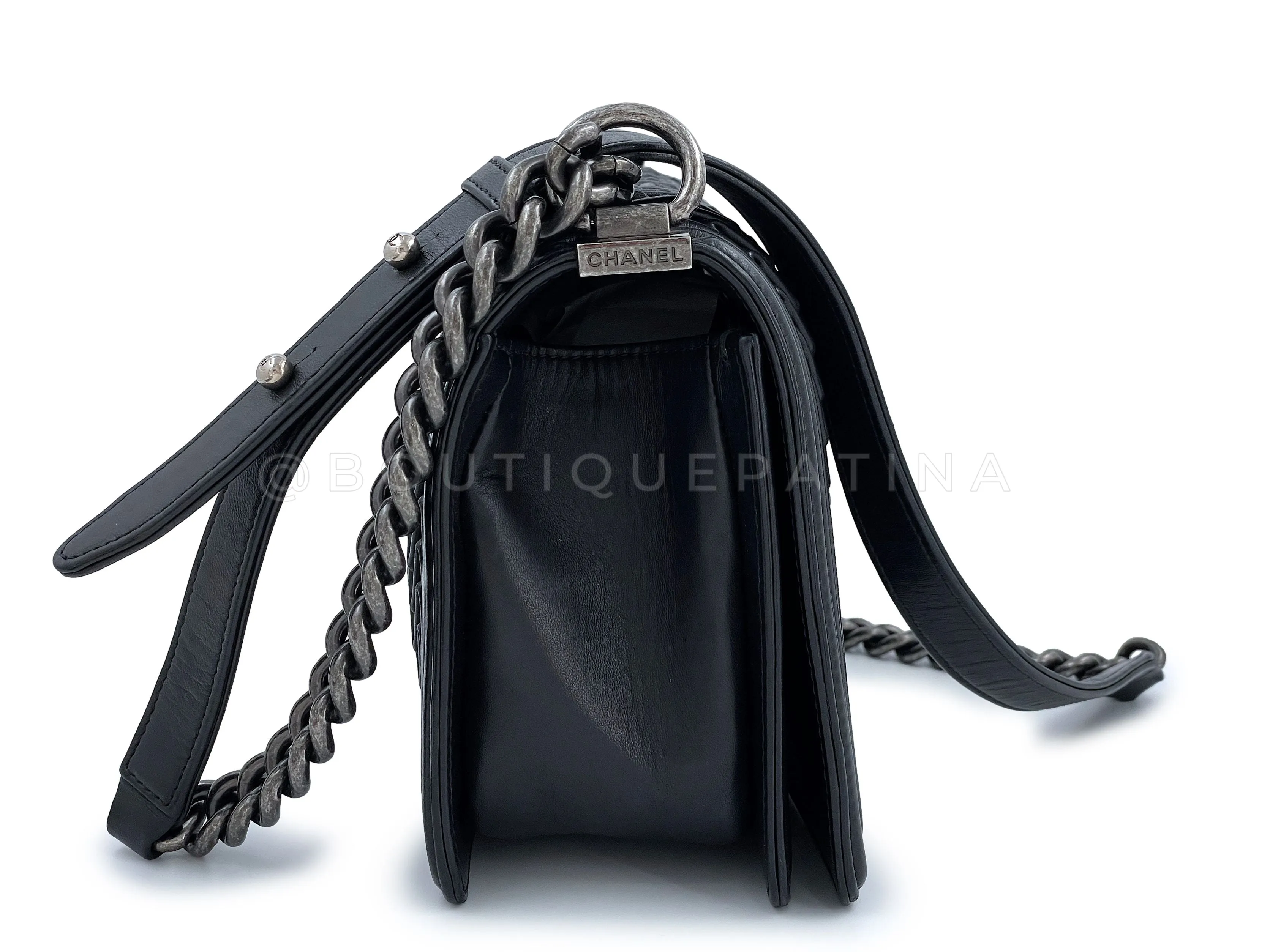 Chanel Black 3D Pleated Boy Flap Bag Medium Lambskin