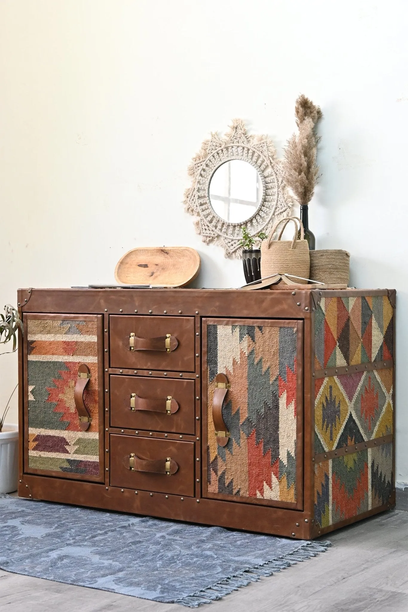 CHARLEY CHEST OF DRAWERS - KILIM AND LEATHER