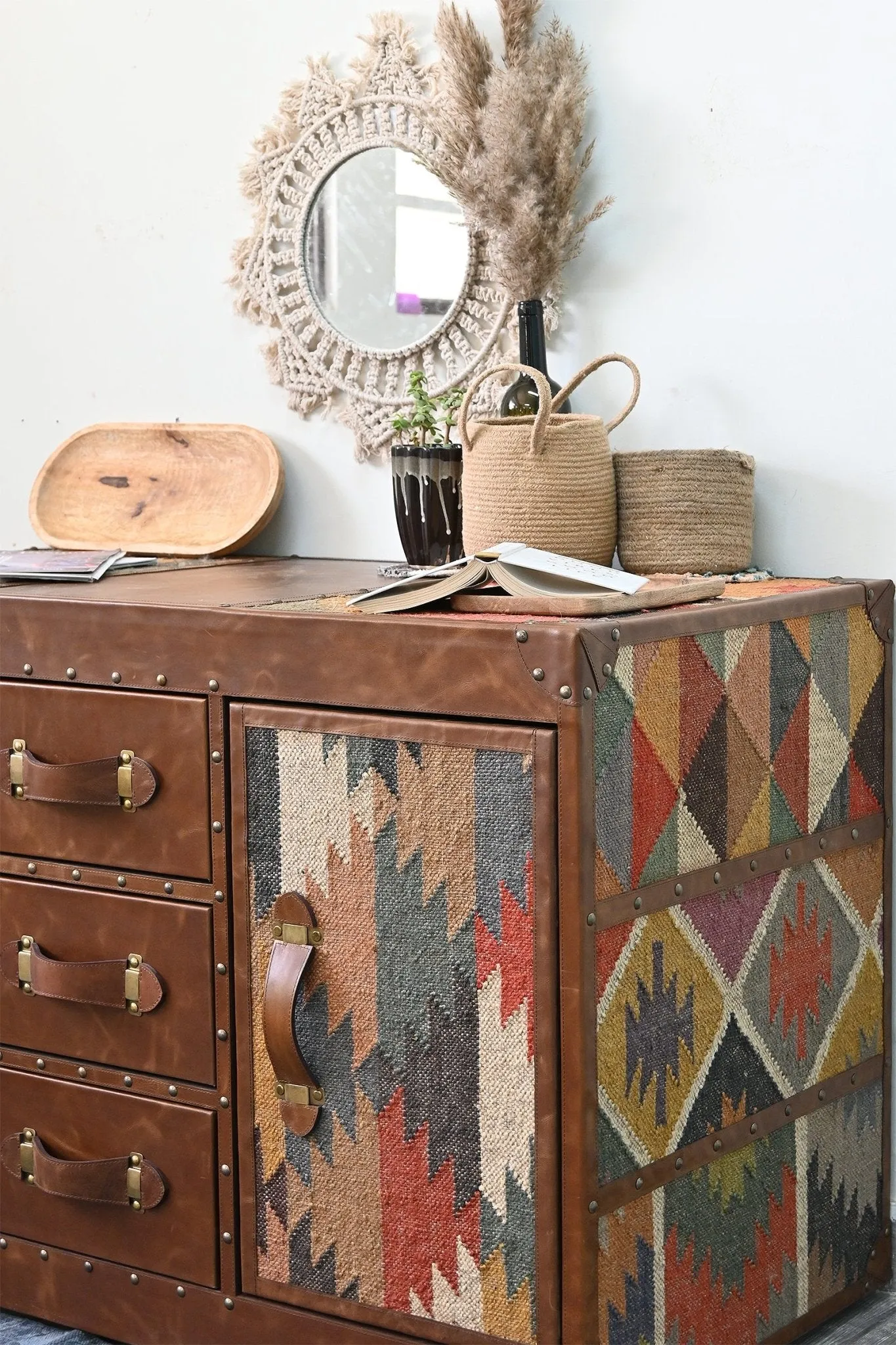 CHARLEY CHEST OF DRAWERS - KILIM AND LEATHER