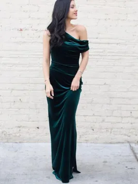 Charming One Shoulder Long Sheath Emerald Green Velvet Prom Dresses, TYP1610 Charming One Shoulder Long Sheath Emerald Green Velvet Prom Dresses, TYP1610