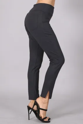 Chatoyant Cropped/capri pants with side slit opening detail and back  pockets - Charcoal Chatoyant Cropped/capri pants with side slit opening detail and back  pockets - Charcoal