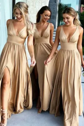 Cheap A-Line Deep V-Neck Floor-Length Bridesmaid Dress with Side Slit, BD72 Cheap A-Line Deep V-Neck Floor-Length Bridesmaid Dress with Side Slit, BD72