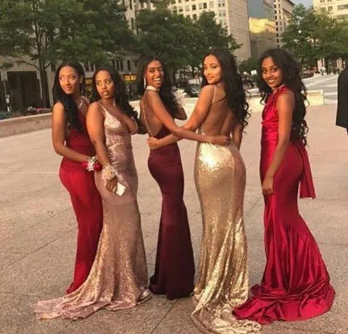 Cheap V Neck Mismatched Mermaid Bridesmaid Dresses,Long Prom Dresses, BD50