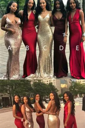 Cheap V Neck Mismatched Mermaid Bridesmaid Dresses,Long Prom Dresses, BD50 Cheap V Neck Mismatched Mermaid Bridesmaid Dresses,Long Prom Dresses, BD50