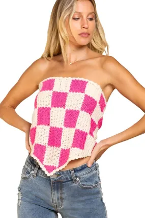 Checkerboard Pattern Tube Top Sweater Checkerboard Pattern Tube Top Sweater