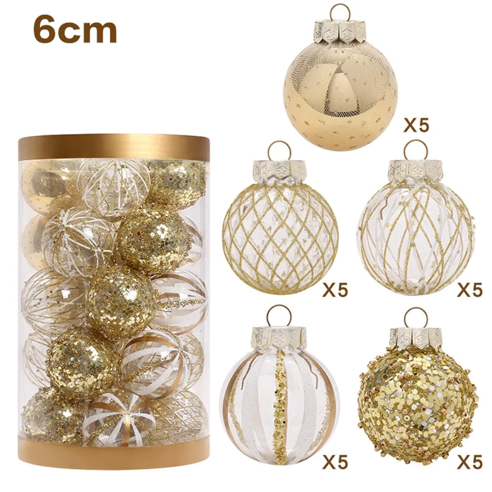 CHGBMOK Christmas Ball Ornaments 25PCS for Xmas Tree Decor 2.36" Shatterproof Christmas Tree Decorations White Gold - Walmart.com
