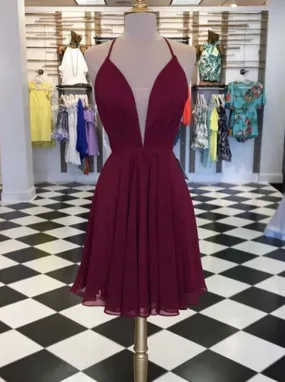 Chiffon Burgundy Short Prom Dress, Lace-up Graduation Homecoming Dress OM439 Chiffon Burgundy Short Prom Dress, Lace-up Graduation Homecoming Dress OM439