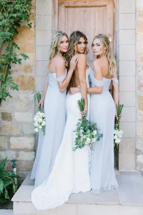 Chiffon Light Blue Mismatched Different Styles A Line Floor Length Bridesmaid Dresses, BD42 Chiffon Light Blue Mismatched Different Styles A Line Floor Length Bridesmaid Dresses, BD42