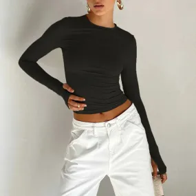 Color Crewneck Slimming Long Sleeve Y2k Polyester Women's T-shirt Color Crewneck Slimming Long Sleeve Y2k Polyester Women's T-shirt