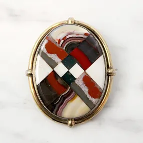 Colorful Inlay in Gold Scottish Pebble Brooch Colorful Inlay in Gold Scottish Pebble Brooch