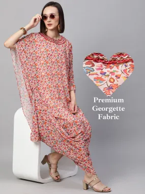 Colorful Jaal Printed Cowl Draped Dress - Peach Colorful Jaal Printed Cowl Draped Dress - Peach