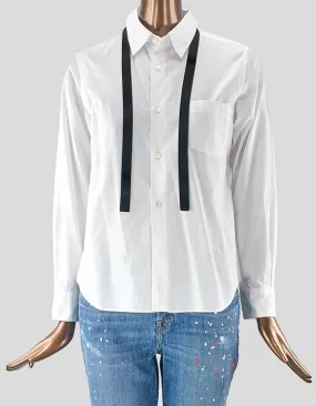 Comme Des Garcons White Blouse With Velvet Tie Small Comme Des Garcons White Blouse With Velvet Tie Small