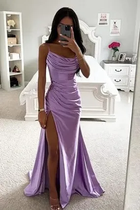 Cowl Neck Pleated A-Line Formal Prom Dress with Slit Cowl Neck Pleated A-Line Formal Prom Dress with Slit