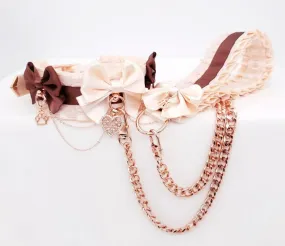 Cream and Chocolate Brown Puppy Pet Play Collar and Leash Set - Rose Gold Cream and Chocolate Brown Puppy Pet Play Collar and Leash Set - Rose Gold